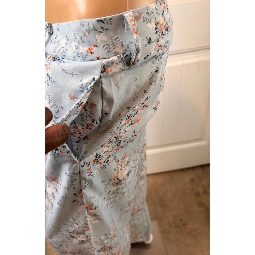 Women's Nasty Gal Size 8 Light Blue Floral Trousers Wide Leg Cottagecore Peasant